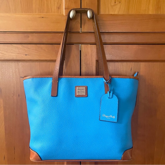 Dooney & Bourke Genuine Pebbled Leather Tote & Shoulder Bag In Bright Blue Color - Picture 5 of 16